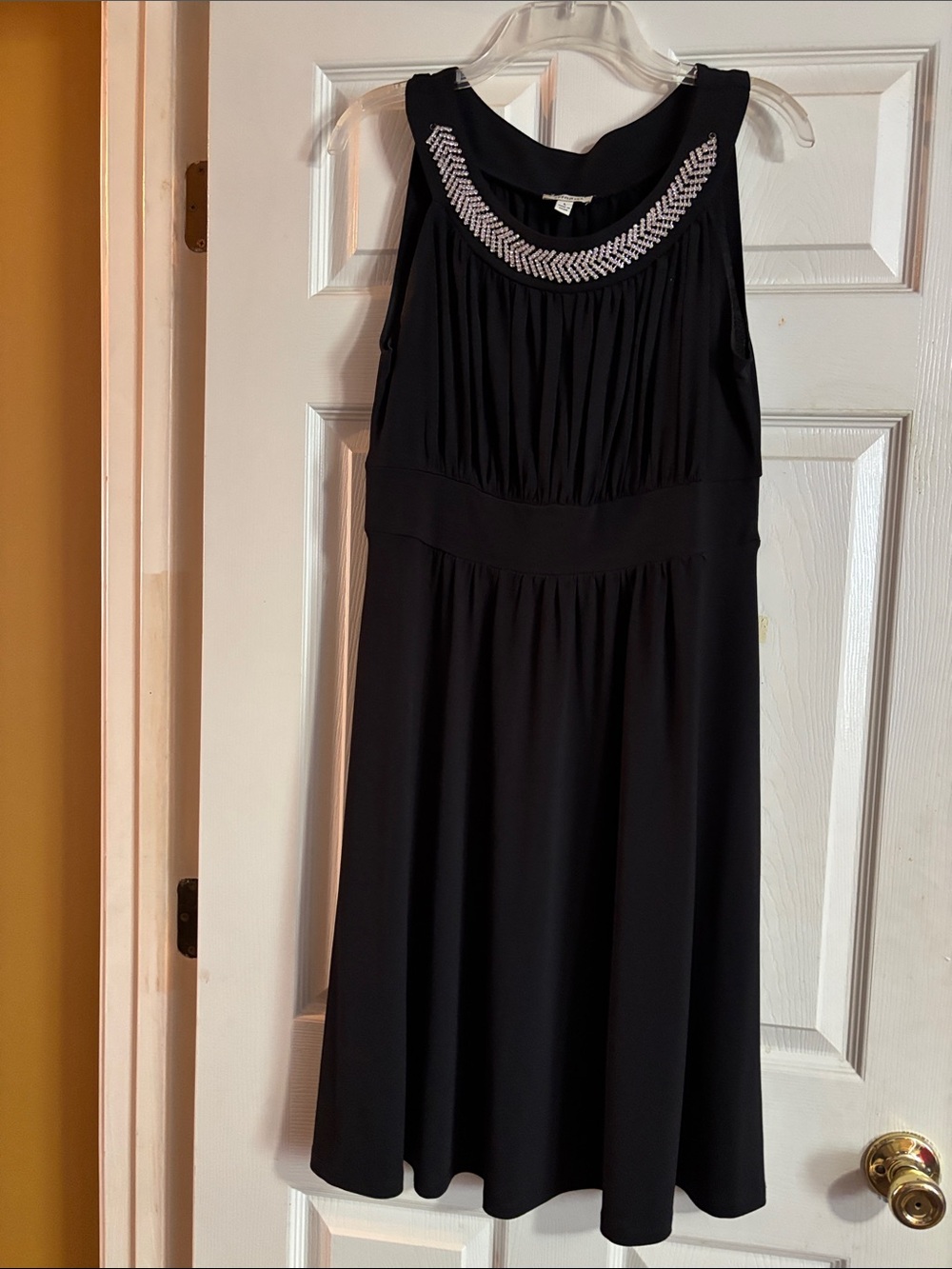Haani Black Sleeveless Dress with Beaded Neckline